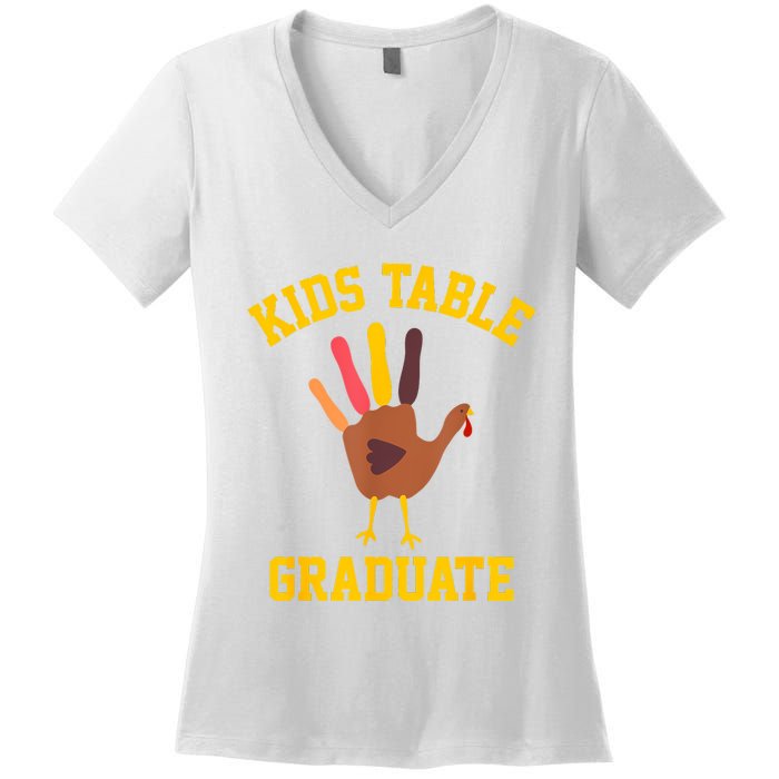 Table Graduate Thanksgiving Turkey Handprint Women's V-Neck T-Shirt