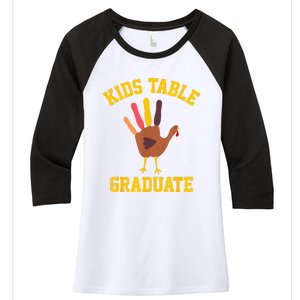 Table Graduate Thanksgiving Turkey Handprint Women's Tri-Blend 3/4-Sleeve Raglan Shirt