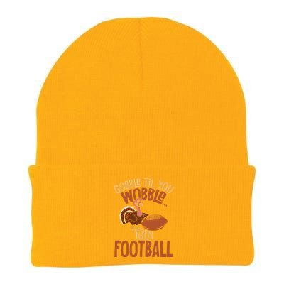 Turkey Gobble Til You Wobble Then Football Thanksgiving Gift Knit Cap Winter Beanie