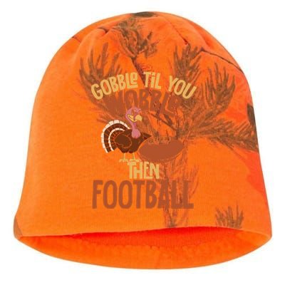 Turkey Gobble Til You Wobble Then Football Thanksgiving Gift Kati - Camo Knit Beanie