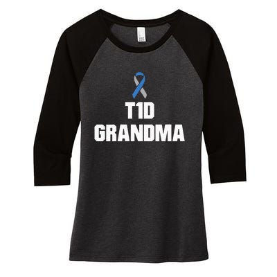 T1D Grandma Type One Diabetes Awareness Women's Tri-Blend 3/4-Sleeve Raglan Shirt