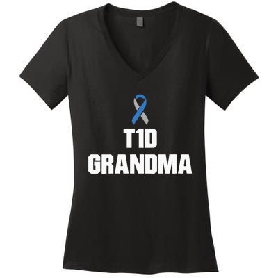 T1D Grandma Type One Diabetes Awareness Women's V-Neck T-Shirt