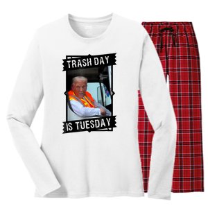 Trump Garbage Truck Trash Day Is Tuesday Women's Long Sleeve Flannel Pajama Set 