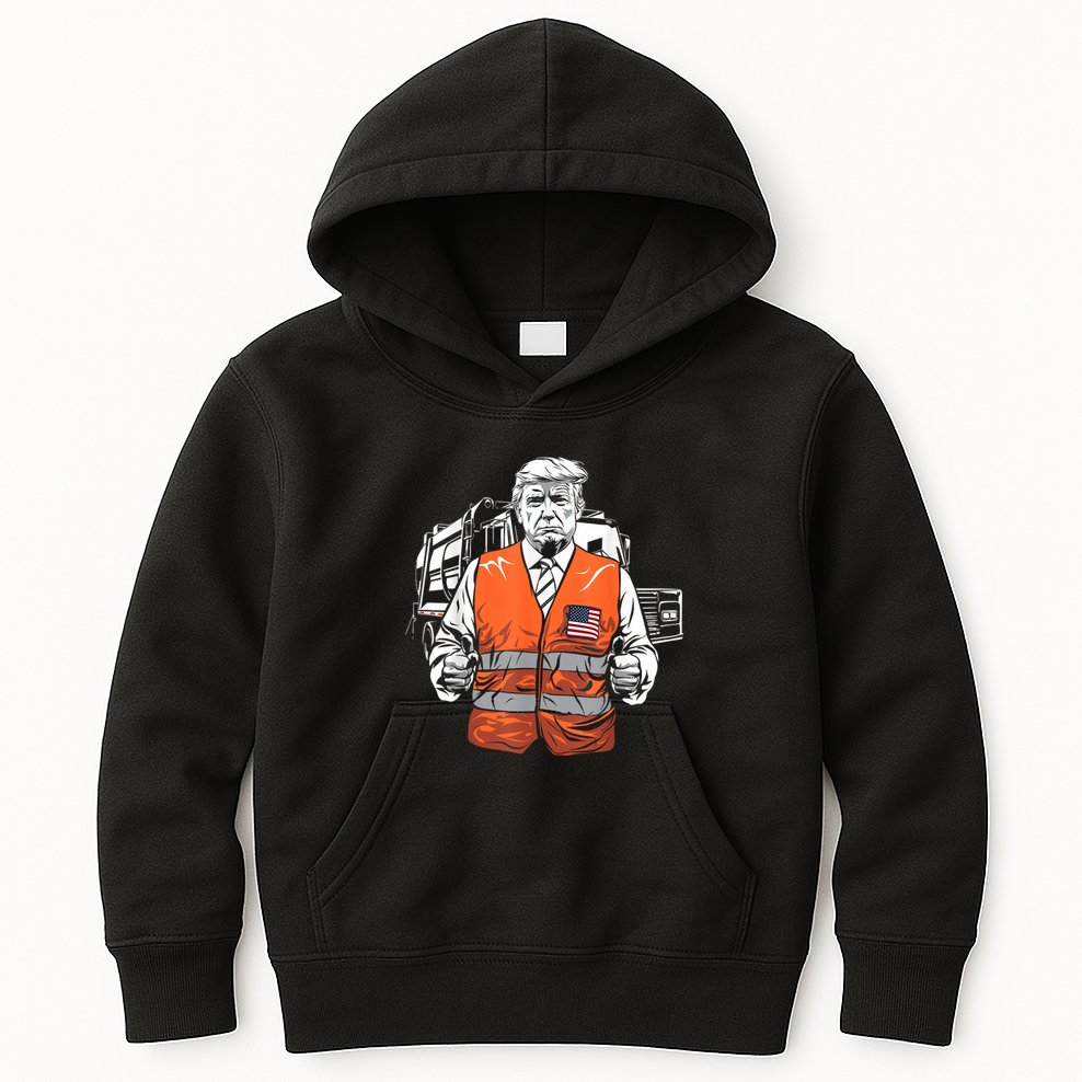 Trump Garbage Truck Vest Kids Hoodie