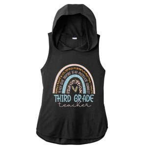 Third Grade Teacher Leopard Rainbow Ladies PosiCharge Tri-Blend Wicking Draft Hoodie Tank