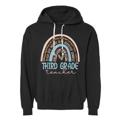 Third Grade Teacher Leopard Rainbow Garment-Dyed Fleece Hoodie
