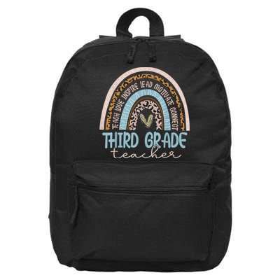 Third Grade Teacher Leopard Rainbow 16 in Basic Backpack