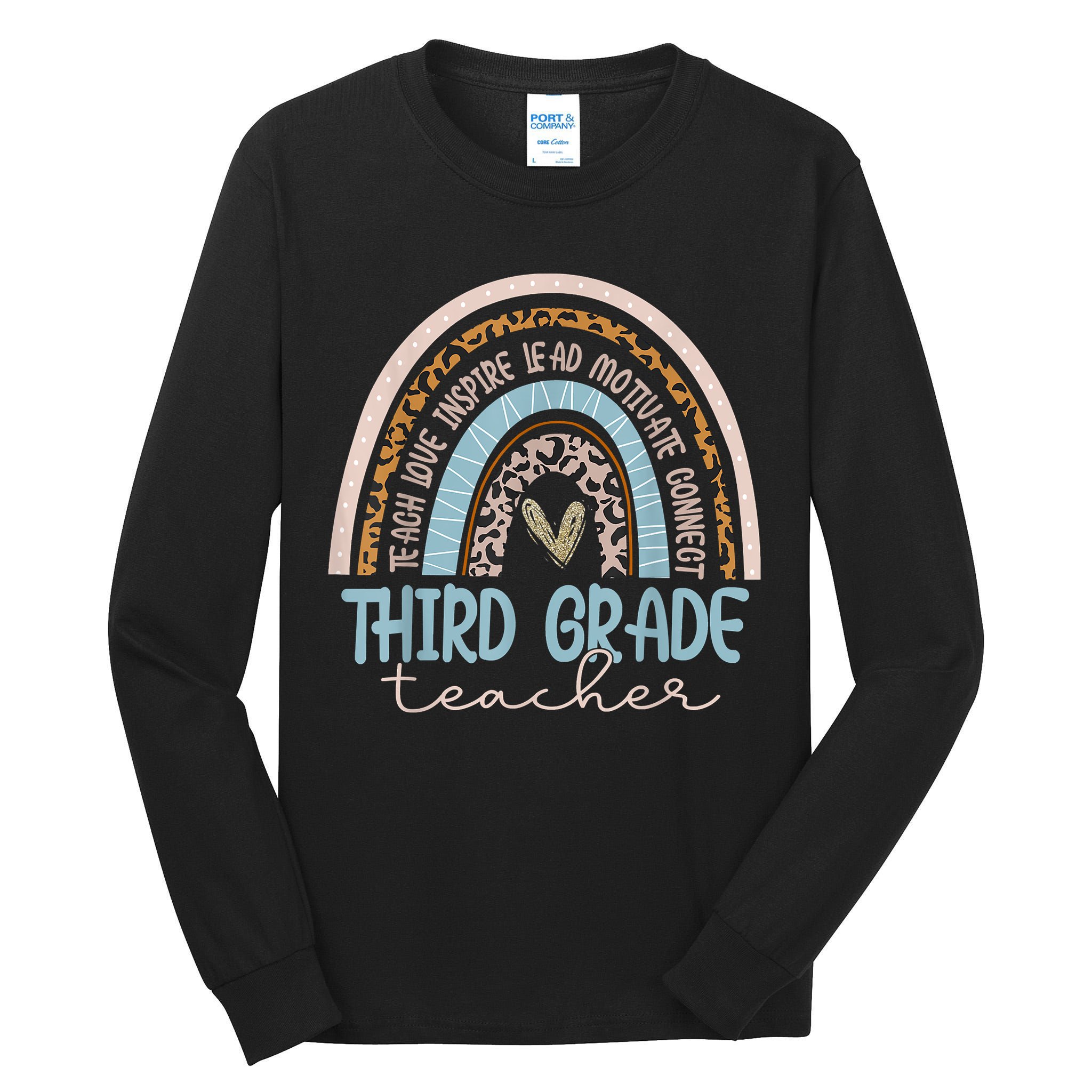 Third Grade Teacher Leopard Rainbow Tall Long Sleeve T-Shirt