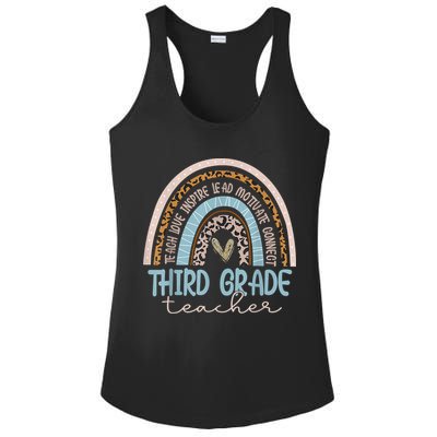 Third Grade Teacher Leopard Rainbow Ladies PosiCharge Competitor Racerback Tank
