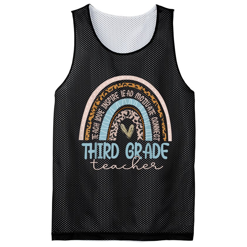 Third Grade Teacher Leopard Rainbow Mesh Reversible Basketball Jersey Tank