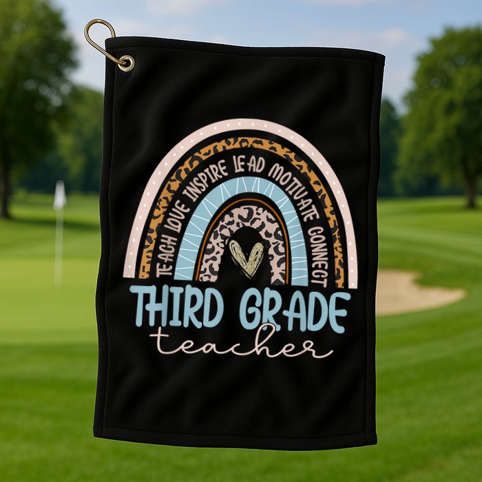 Third Grade Teacher Leopard Rainbow Golf Towel