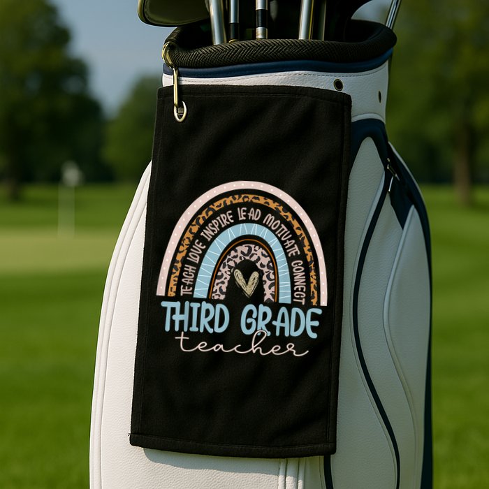Third Grade Teacher Leopard Rainbow Golf Towel