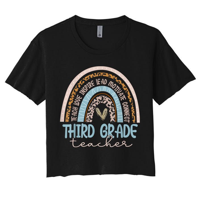 Third Grade Teacher Leopard Rainbow Women's Crop Top Tee
