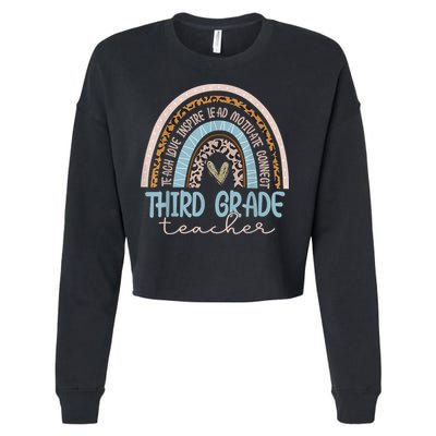 Third Grade Teacher Leopard Rainbow Cropped Pullover Crew