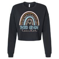 Third Grade Teacher Leopard Rainbow Cropped Pullover Crew