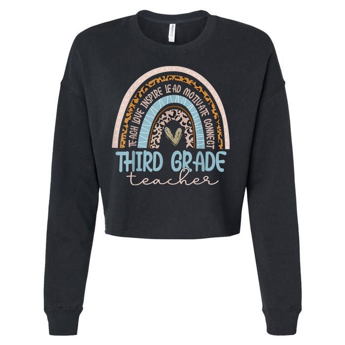 Third Grade Teacher Leopard Rainbow Cropped Pullover Crew