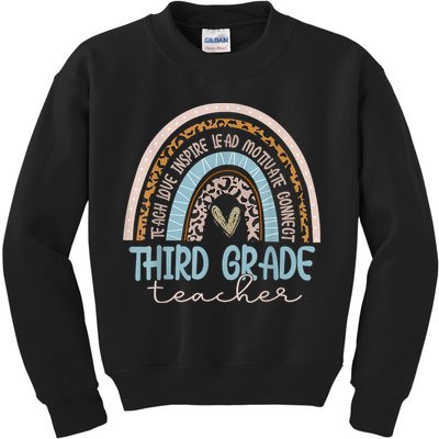 Third Grade Teacher Leopard Rainbow Kids Sweatshirt
