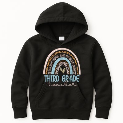 Third Grade Teacher Leopard Rainbow Kids Hoodie