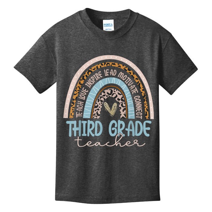 Third Grade Teacher Leopard Rainbow Kids T-Shirt