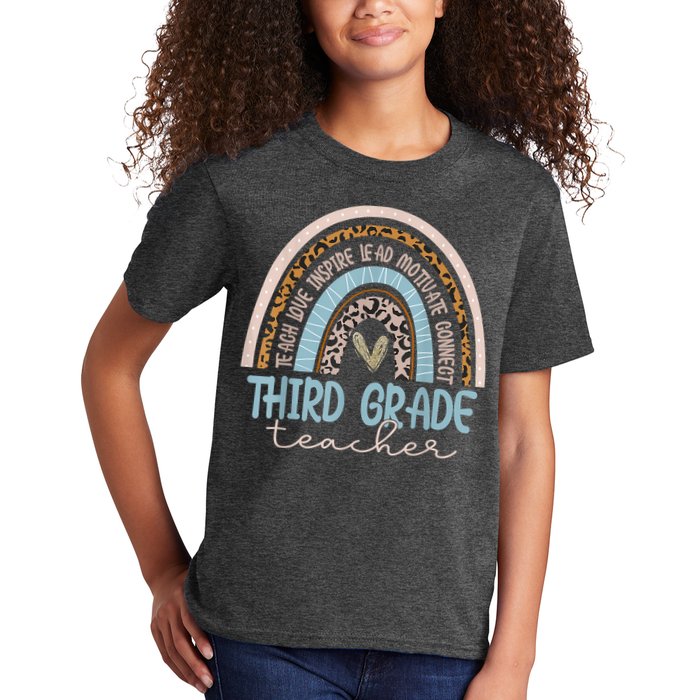 Third Grade Teacher Leopard Rainbow Kids T-Shirt
