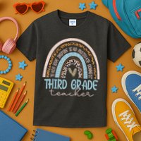 Third Grade Teacher Leopard Rainbow Kids T-Shirt