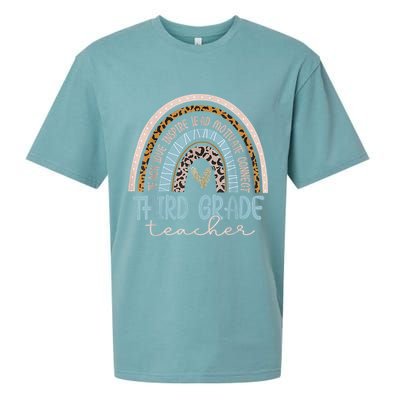 Third Grade Teacher Leopard Rainbow Sueded Cloud Jersey T-Shirt