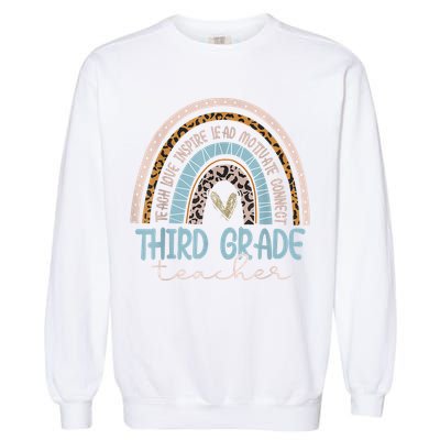 Third Grade Teacher Leopard Rainbow Garment-Dyed Sweatshirt