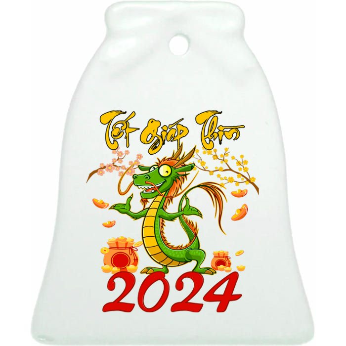 TET GIAP THIN Chuc Mung Nam Moi Vietnamese New Year 2024 Ceramic Bell Ornament