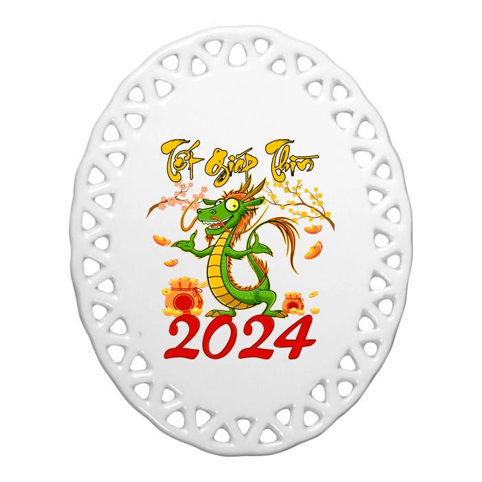 TET GIAP THIN Chuc Mung Nam Moi Vietnamese New Year 2024 Ceramic Oval Ornament