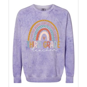 Third Grade Teacher Teach Love Inspire Boho Rainbow Colorblast Crewneck Sweatshirt