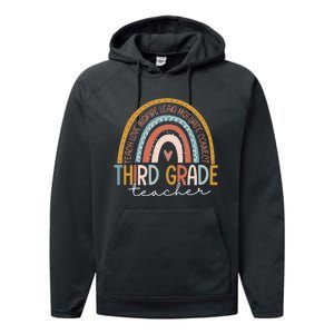 Third Grade Teacher Teach Love Inspire Boho Rainbow Performance Fleece Hoodie