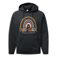 Third Grade Teacher Teach Love Inspire Boho Rainbow Performance Fleece Hoodie