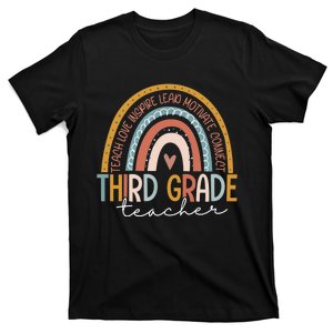 Third Grade Teacher Teach Love Inspire Boho Rainbow T-Shirt