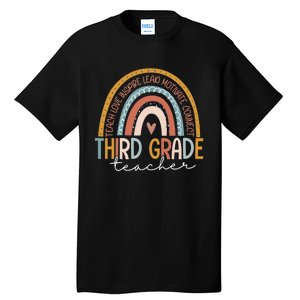 Third Grade Teacher Teach Love Inspire Boho Rainbow Tall T-Shirt