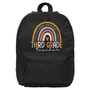 Third Grade Teacher Teach Love Inspire Boho Rainbow 16 in Basic Backpack