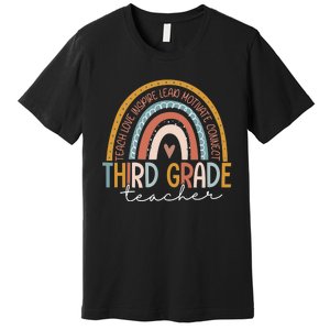 Third Grade Teacher Teach Love Inspire Boho Rainbow Premium T-Shirt