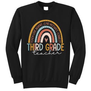 Third Grade Teacher Teach Love Inspire Boho Rainbow Tall Sweatshirt