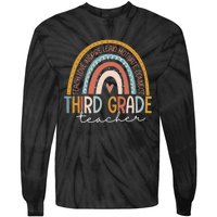 Third Grade Teacher Teach Love Inspire Boho Rainbow Tie-Dye Long Sleeve Shirt