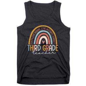 Third Grade Teacher Teach Love Inspire Boho Rainbow Tank Top