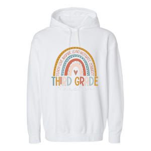 Third Grade Teacher Teach Love Inspire Boho Rainbow Garment-Dyed Fleece Hoodie