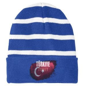 Turkey Grunge Turkish Flag Gift Striped Beanie with Solid Band