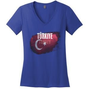 Turkey Grunge Turkish Flag Gift Women's V-Neck T-Shirt