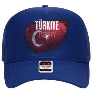 Turkey Grunge Turkish Flag Gift High Crown Mesh Back Trucker Hat