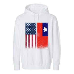 Taiwan Gift Taiwanese American Flags Proud Usa Taiwan Gift Garment-Dyed Fleece Hoodie