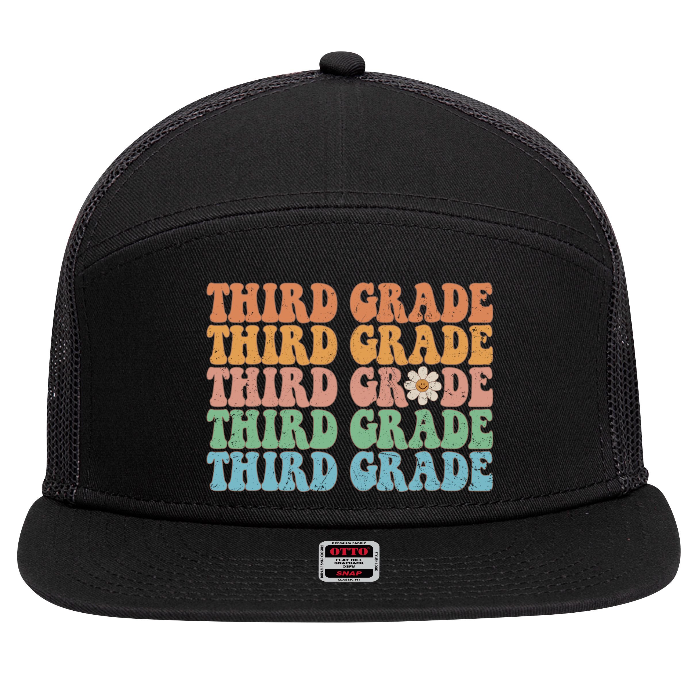 Third Grade Teacher Leopard Rainbow 3rd Grade Teacher Funny Meaningful Gift 7 Panel Mesh Trucker Snapback Hat