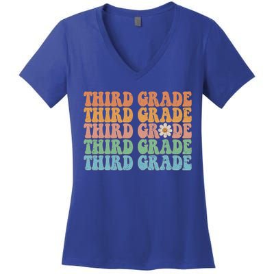 Third Grade Teacher Leopard Rainbow 3rd Grade Teacher Funny Meaningful Gift Women's V-Neck T-Shirt