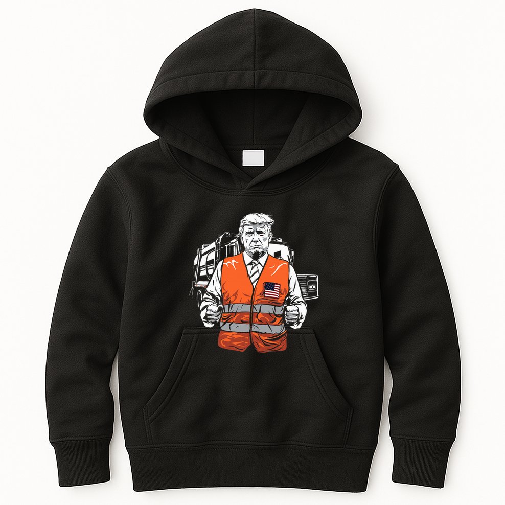 Trump Garbage Truck Vest Kids Hoodie