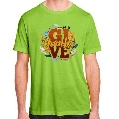 Thanksgiving Give Thanks Autumn Fall Wreath Adult ChromaSoft Performance T-Shirt