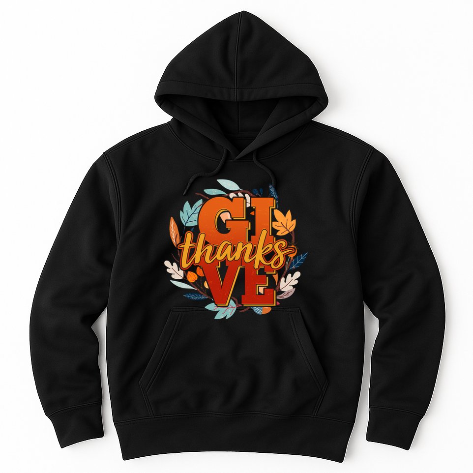 Thanksgiving Give Thanks Autumn Fall Wreath Hoodie