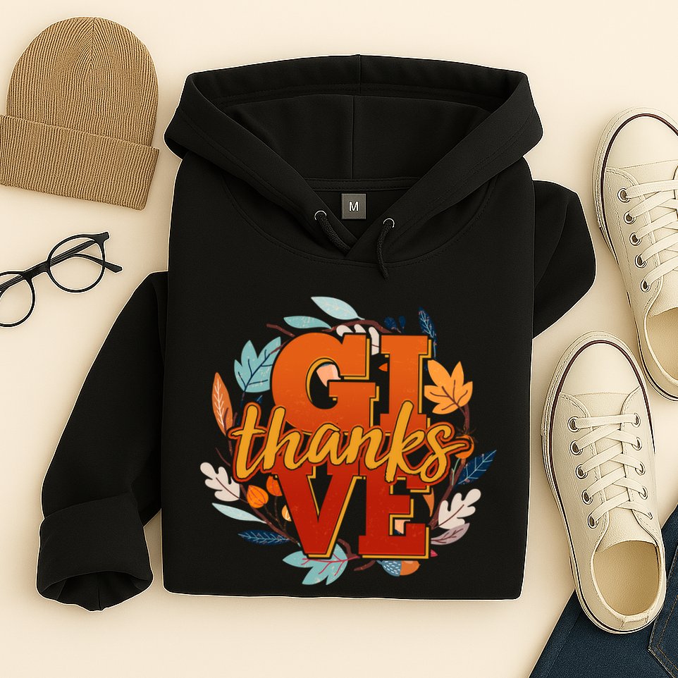 Thanksgiving Give Thanks Autumn Fall Wreath Hoodie